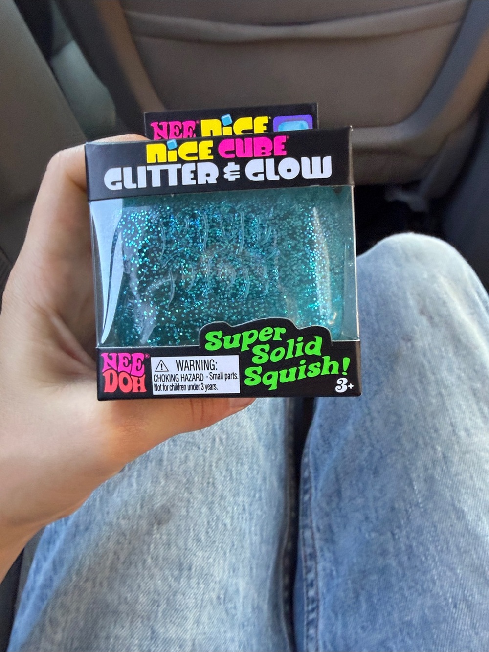 Needoh Nice Cube Glitter & Glow Super Solid Squish - Teal Glitter